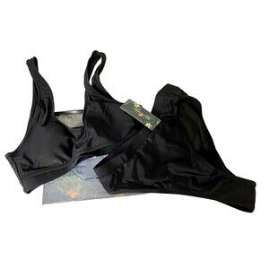 Blooming Jelly Women's High Waisted Bikini Set High Cut 2 Piece Black Medium NWT